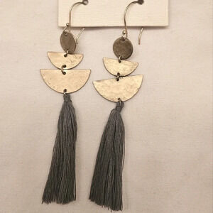 World Market Grey and Gold Tassel Dangle Earrings